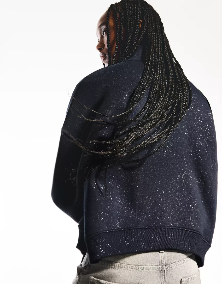 Shiny zip-up sweatshirt
