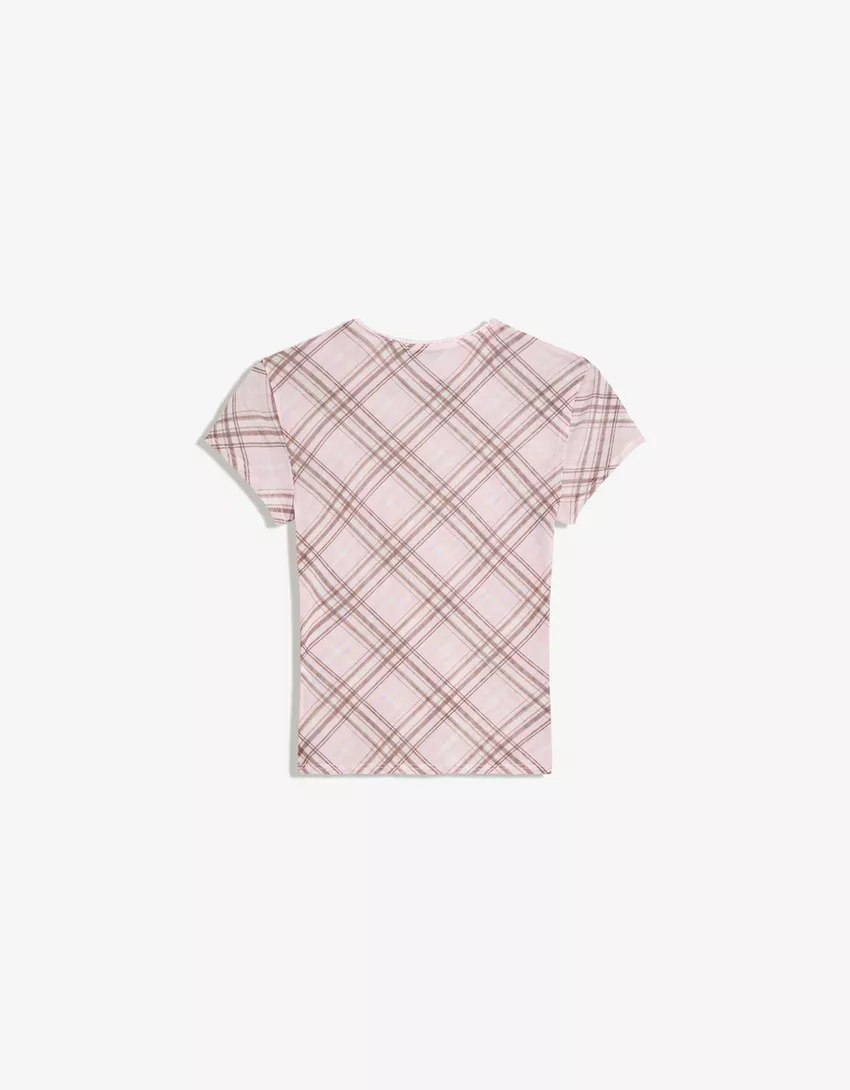 Printed short sleeve tulle T-shirt