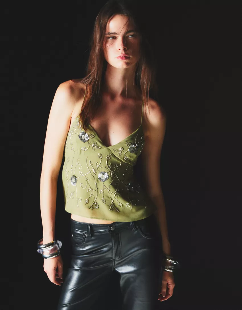 Shimmery embroidered strappy top