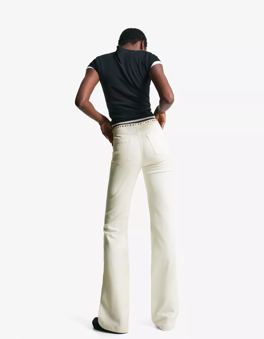 Studded waist pants with zipper