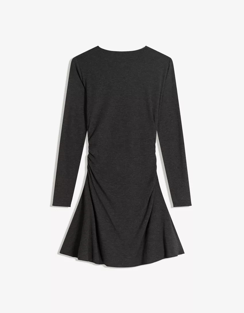 Gathered long sleeve mini dress