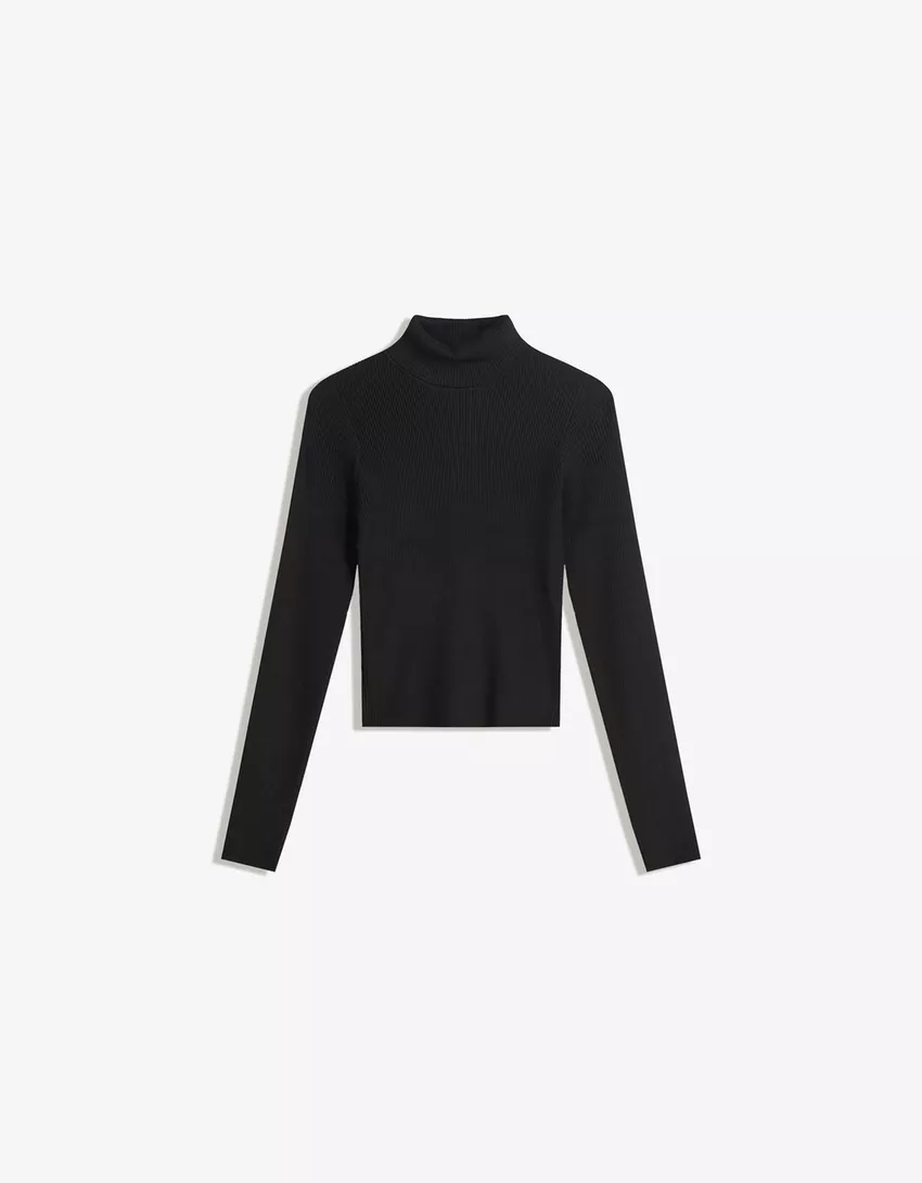 Ribbed high neck sweater
