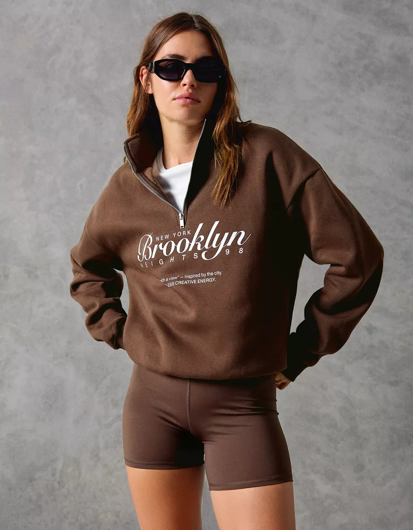 Printed zip-up neck sweatshirt