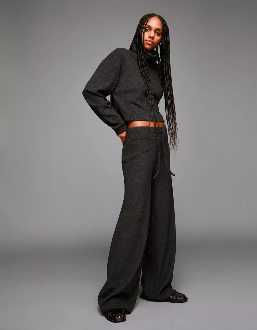 Soft ribbed wide-leg pants