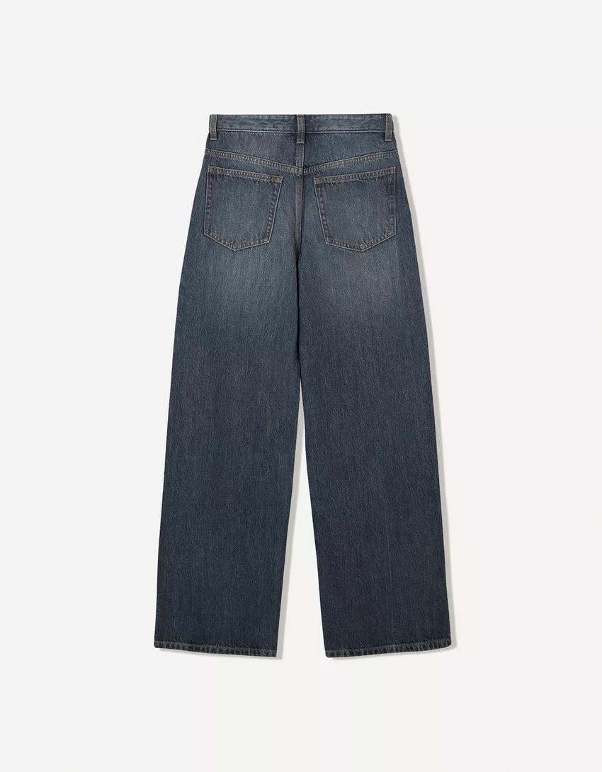 Wide leg jeans with crossover waistband
