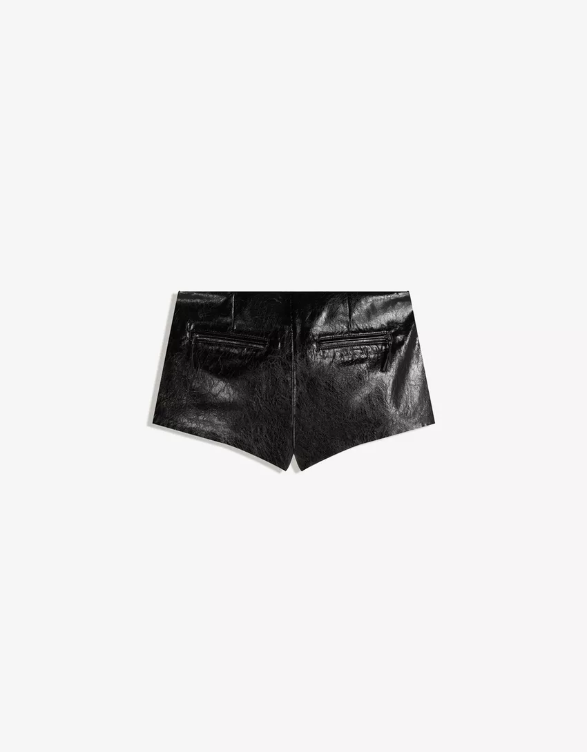 Metallic faux leather shorts