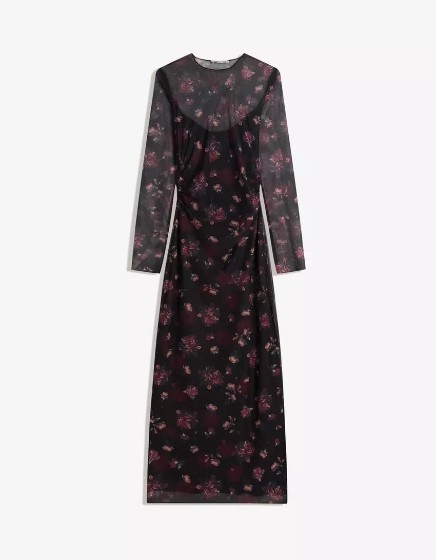 Long sleeve tulle midi dress