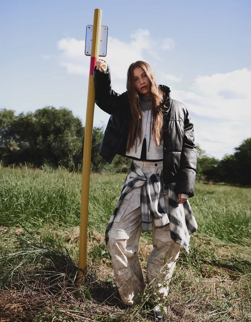 Leather effect puffer jacket