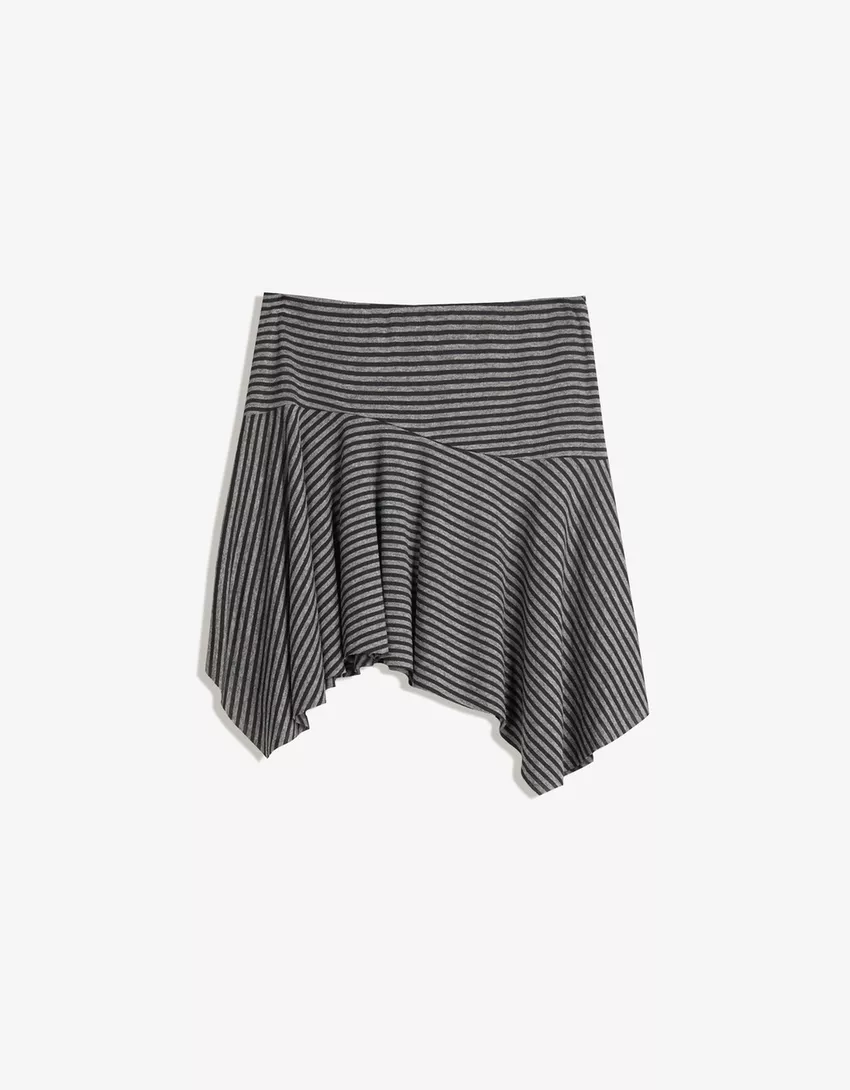 Striped asymmetric mini skirt