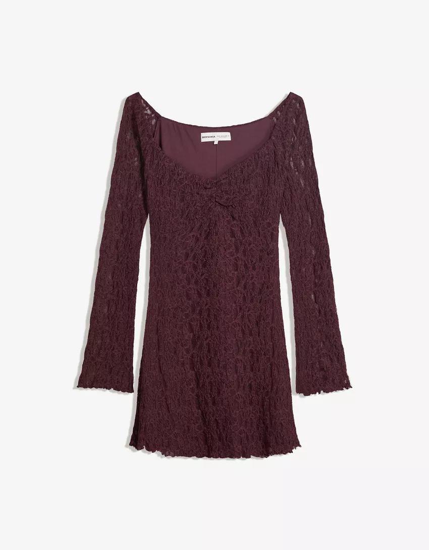 Blonde lace off-the-shoulder mini dress