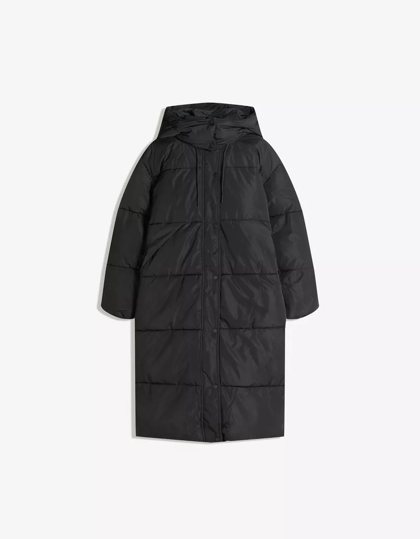 Long puffer coat with hood