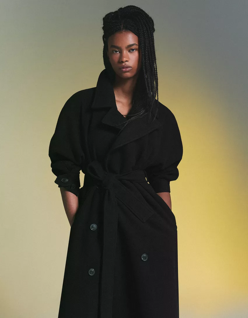 Oversize wool blend coat with belt