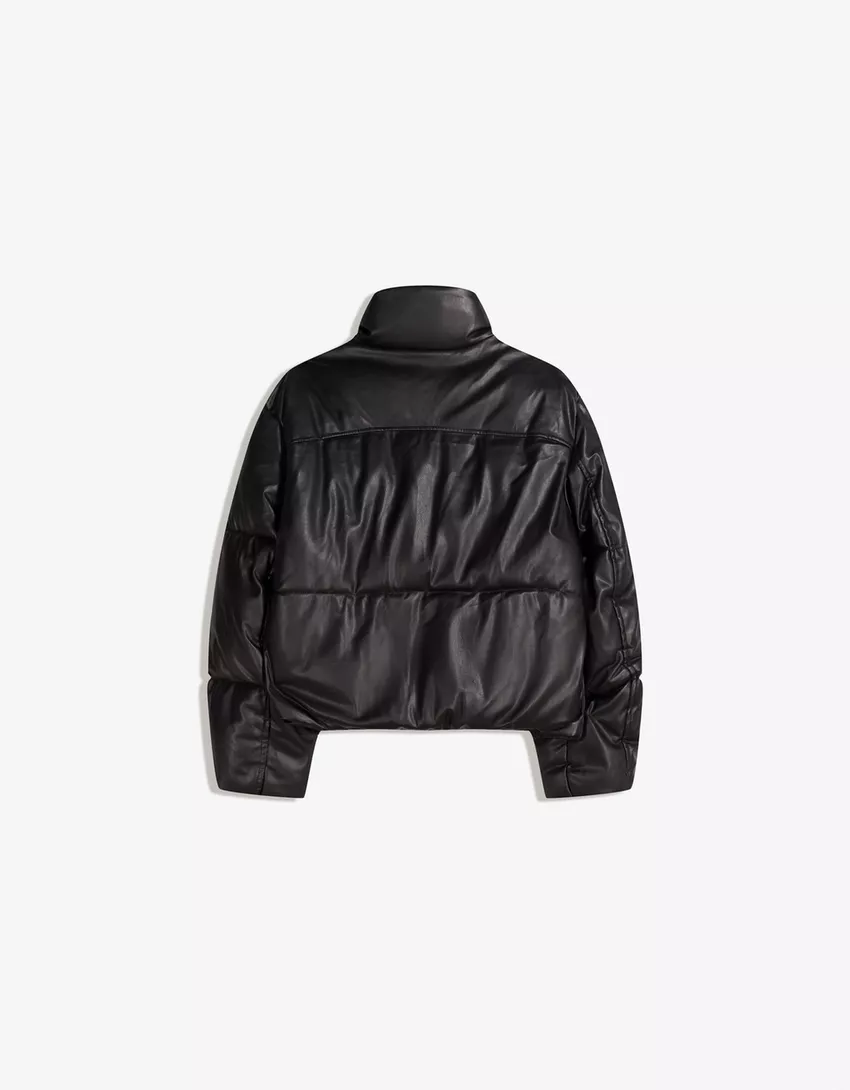 Leather effect puffer jacket