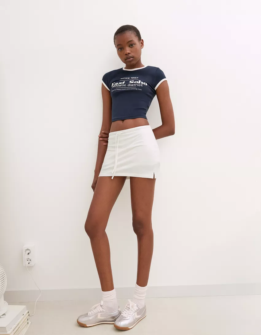 Skort with tied waistband