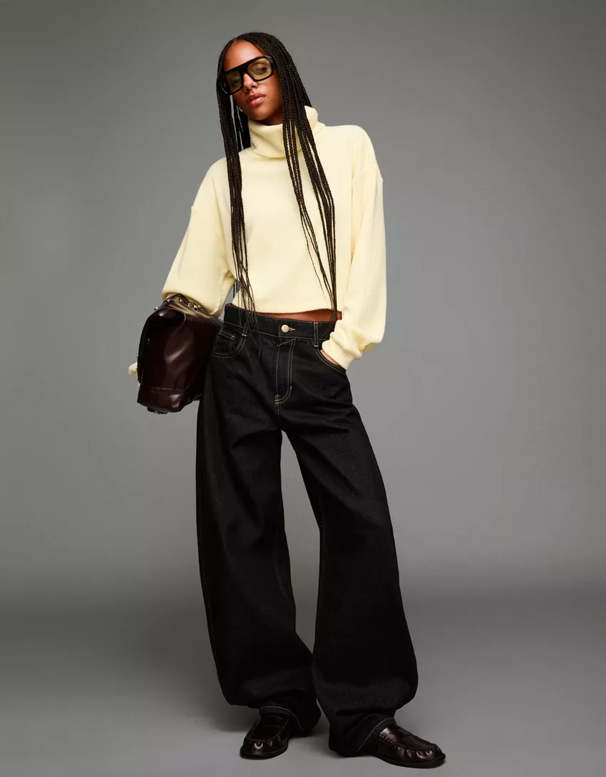 High neck ribbed sweater