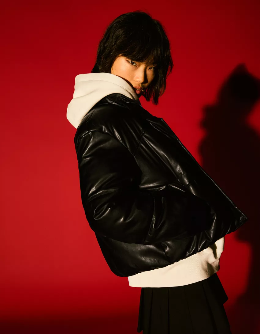 Leather effect puffer jacket