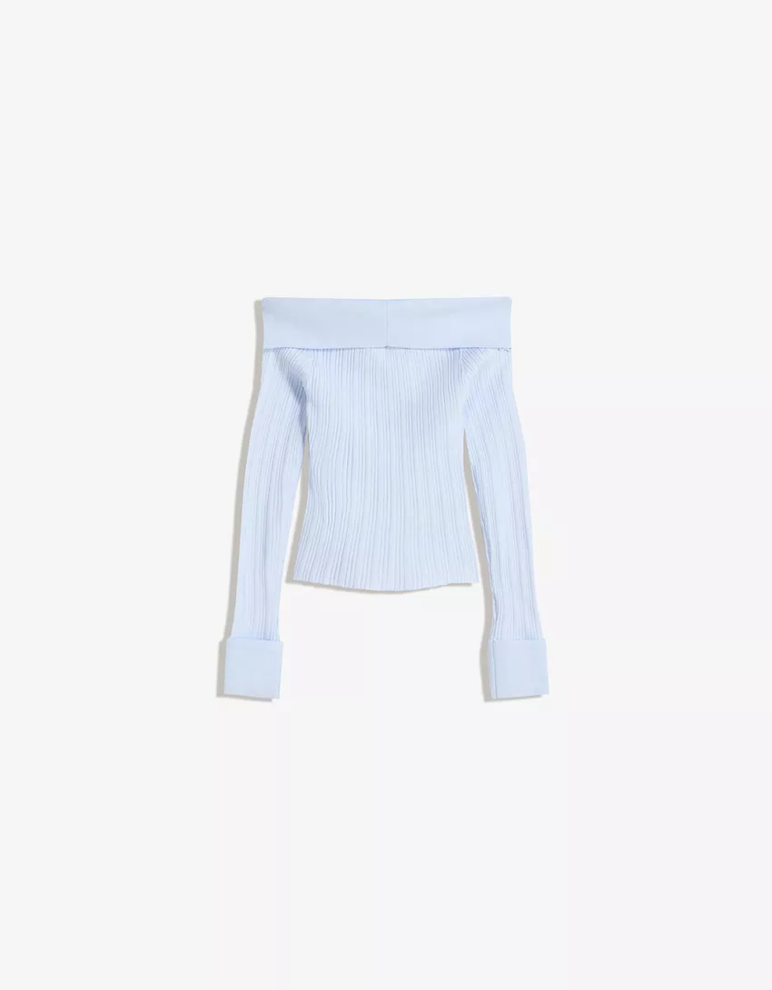 Textured Bardot neck sweater
