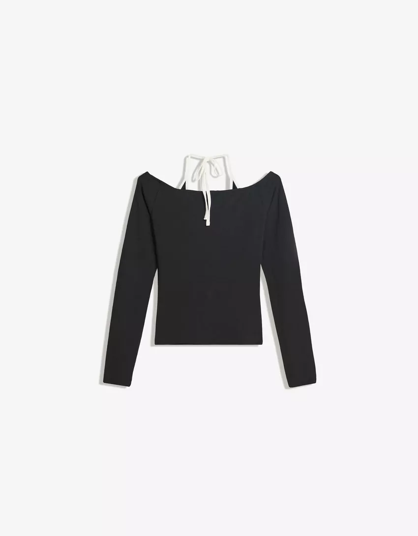 Long sleeve halter neck T-shirt