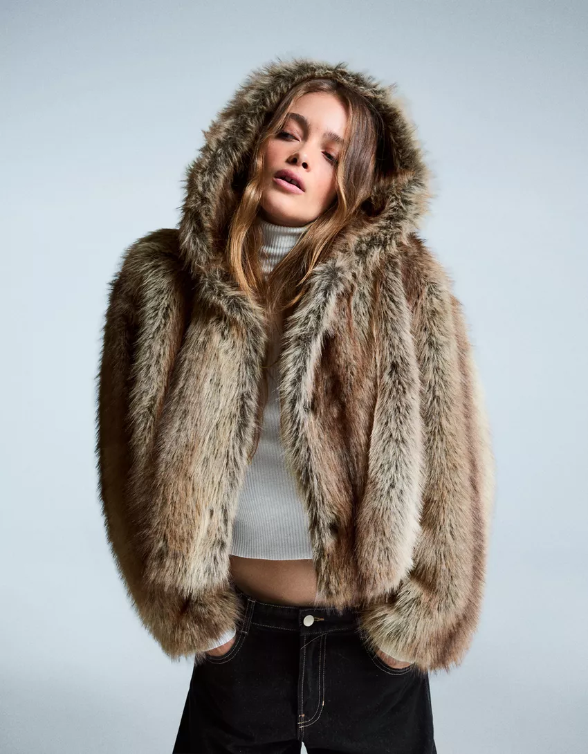 Faux fur hooded jacket