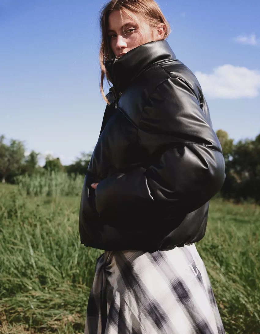Leather effect puffer jacket