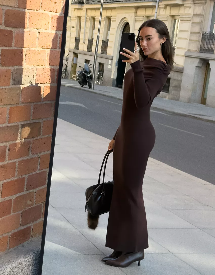 Asymmetric midi dress with gathered detail