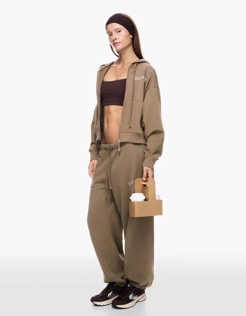 Embroidered zip-up hooded sweatshirt