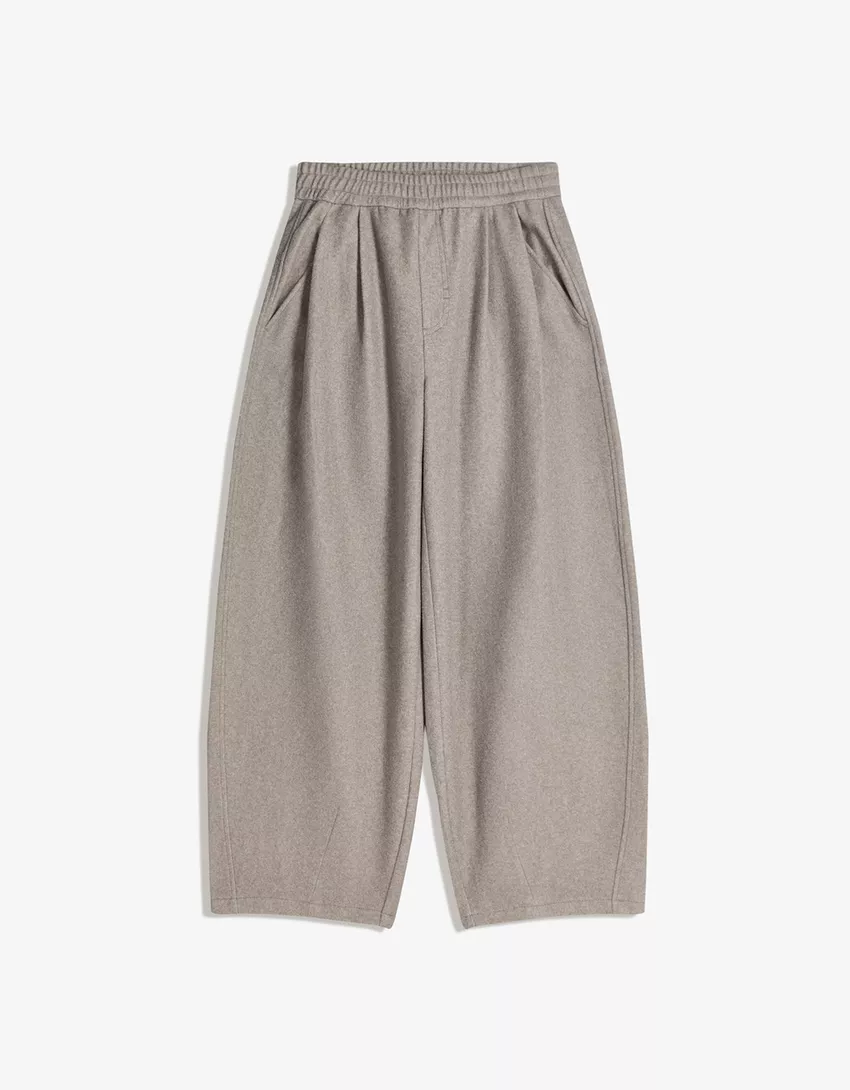 Wool effect barrel trousers