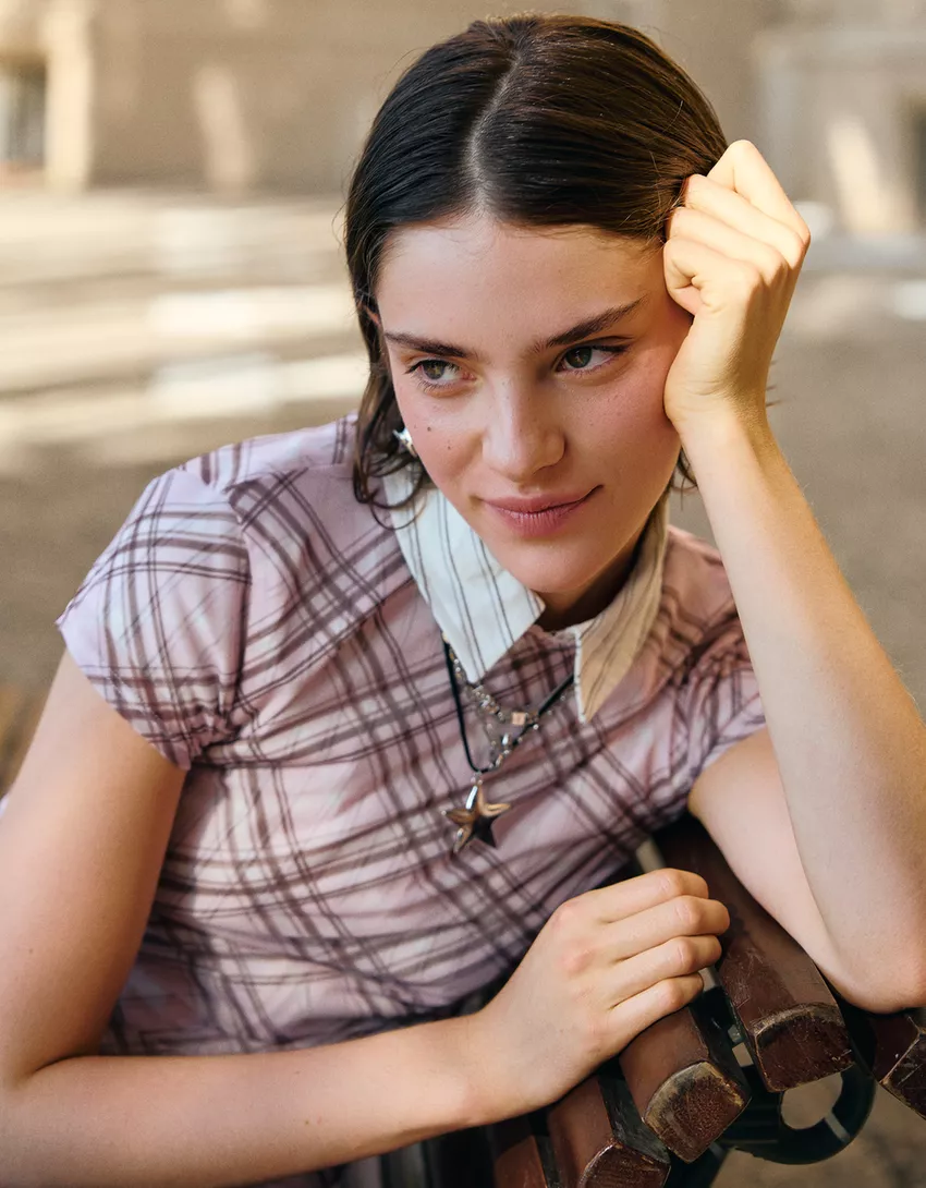 Printed short sleeve tulle T-shirt