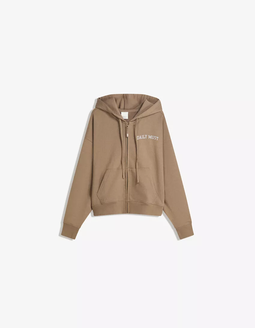 Embroidered zip-up hooded sweatshirt