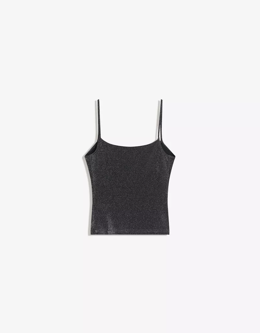 Metallic thread strappy top