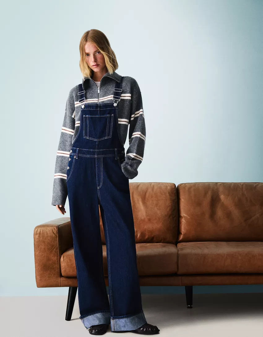 Oversize denim jumpsuit with straps