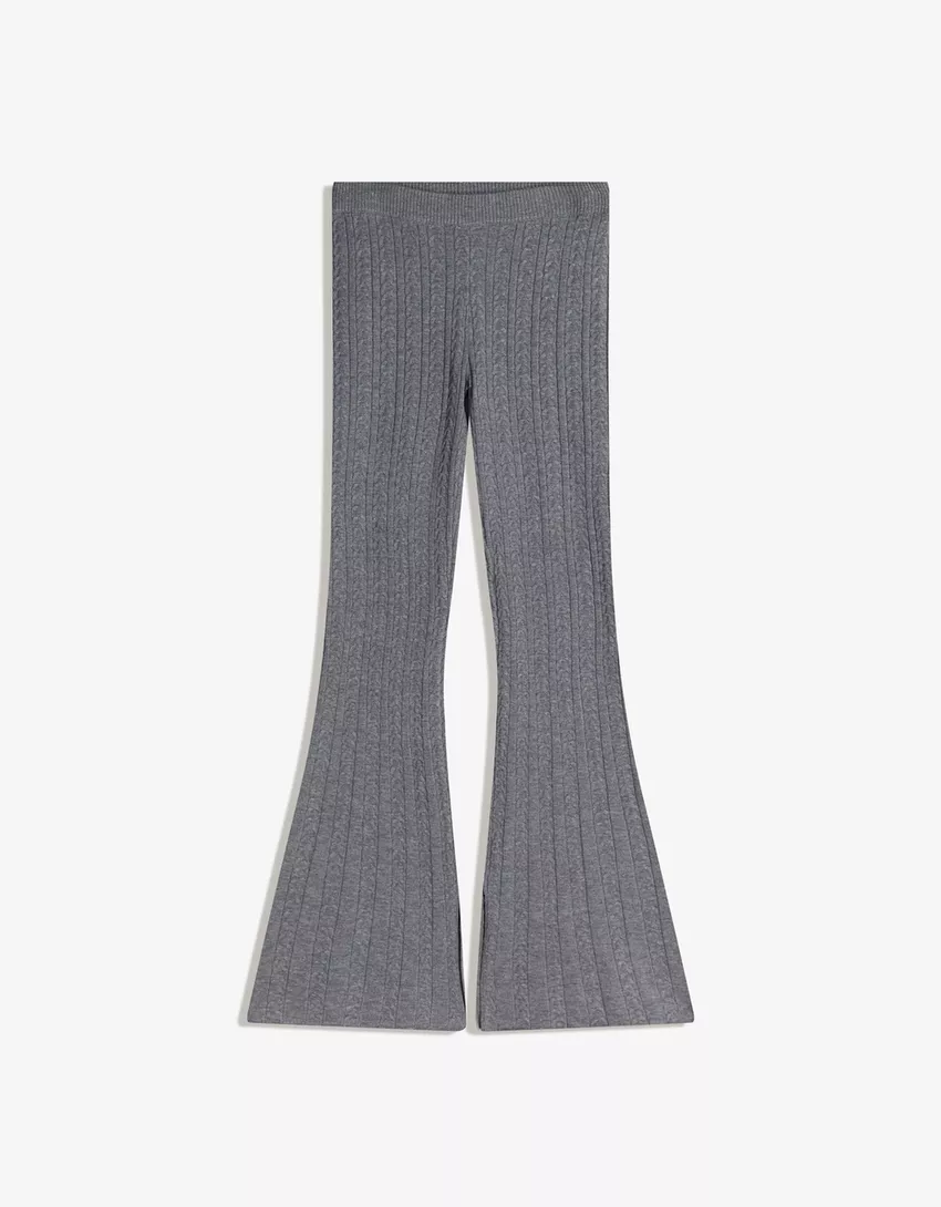 Cable-knit flared pants