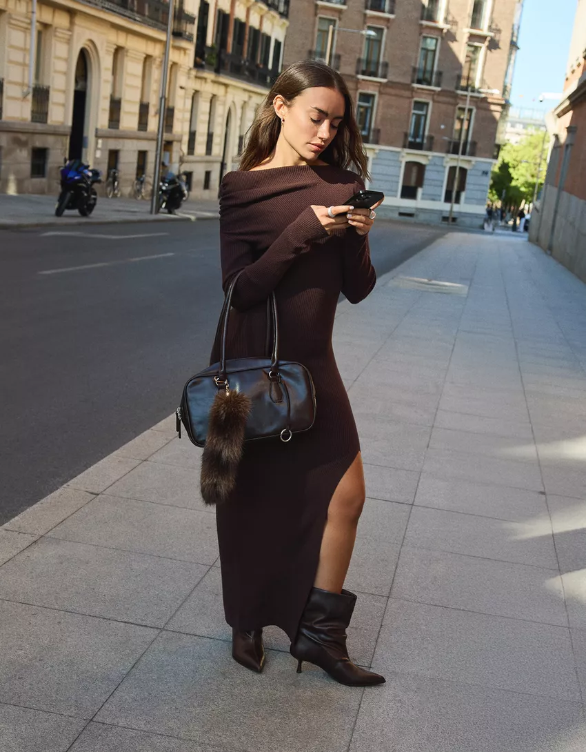 Asymmetric midi dress with gathered detail