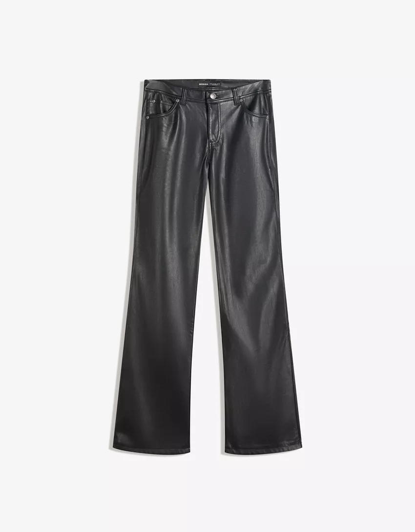 Leather effect bootcut pants