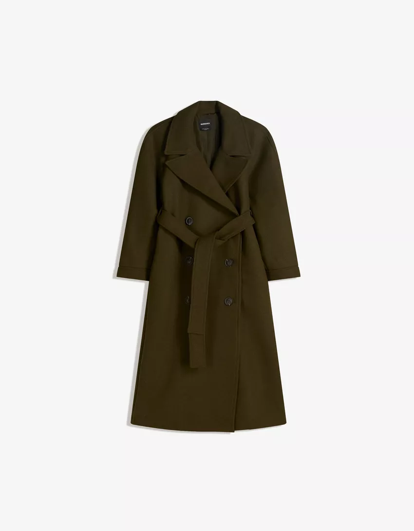 Oversize wool blend coat with belt