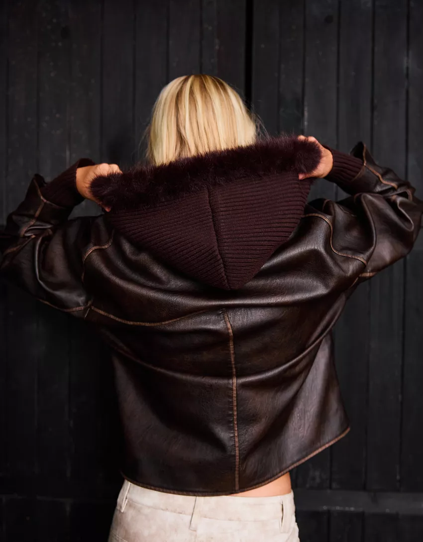 Leather effect jacket with a lapel collar