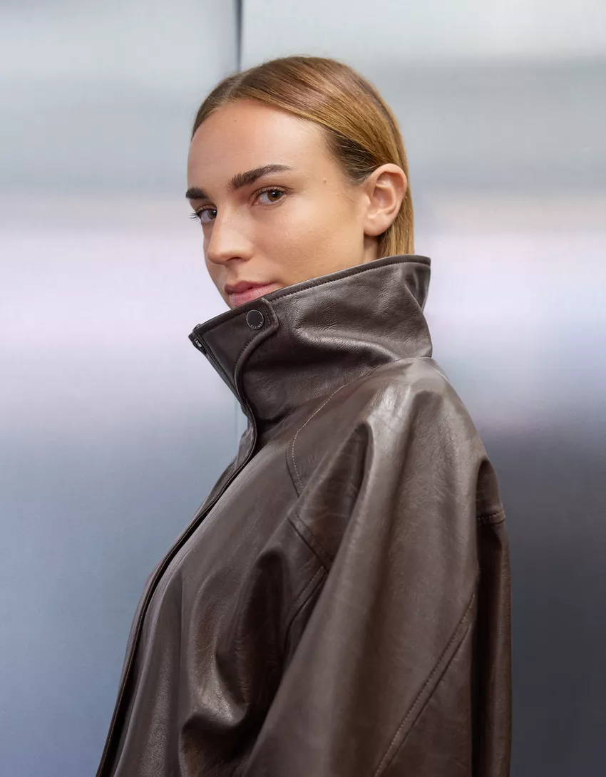 Oversize leather effect jacket