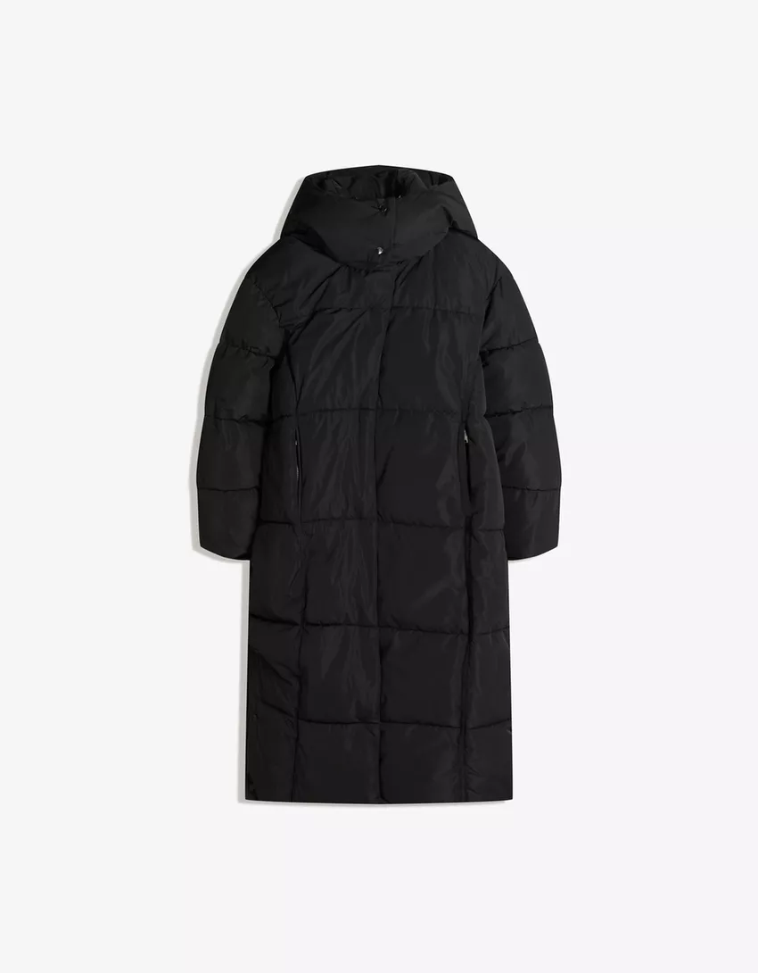 Long hoodie puffer coat
