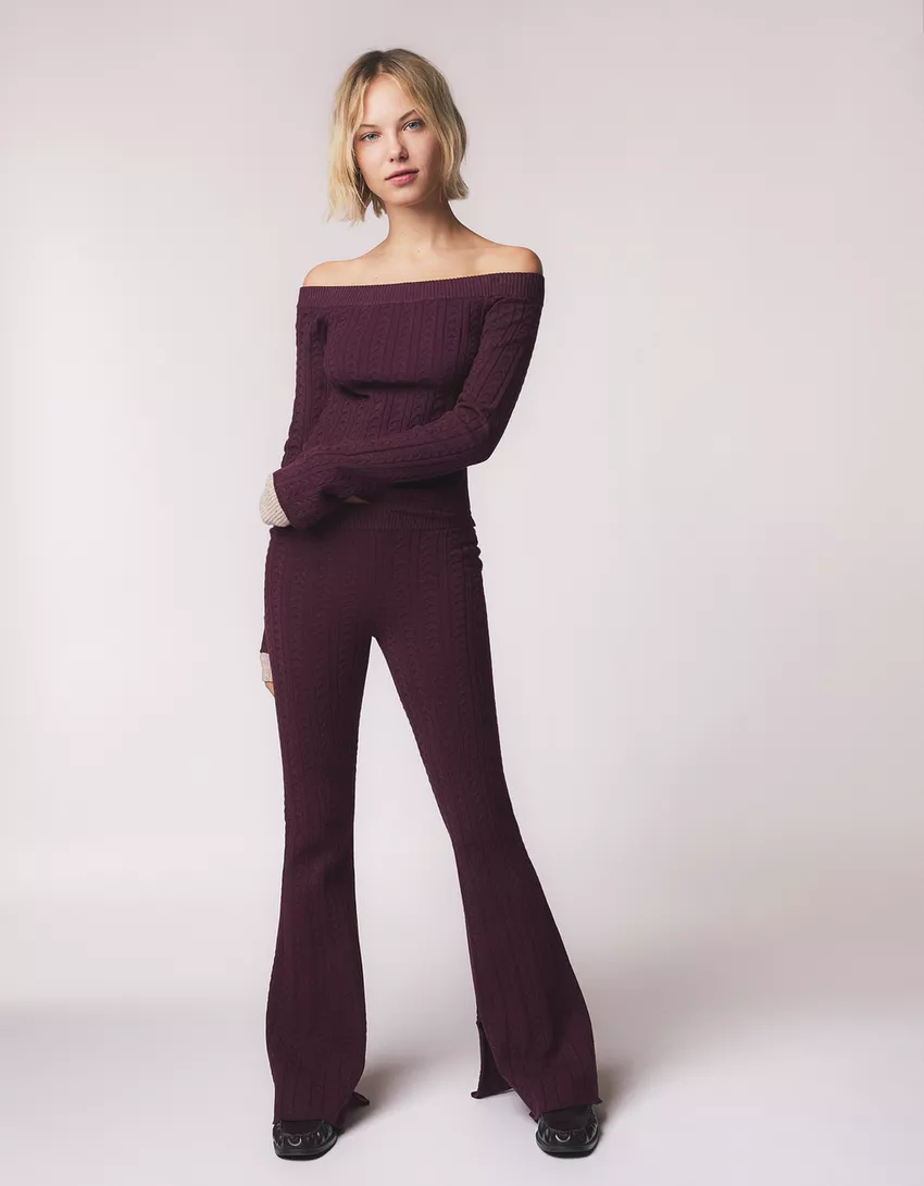 Cable-knit flared pants