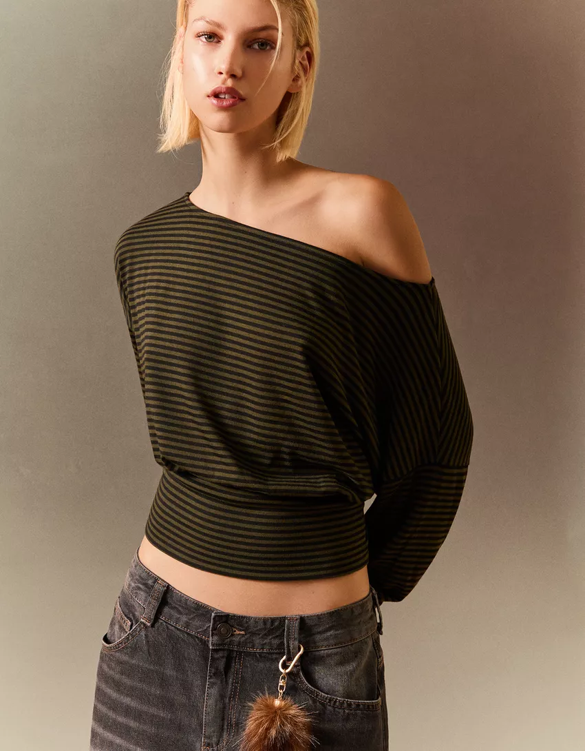 Striped long sleeve sash T-shirt
