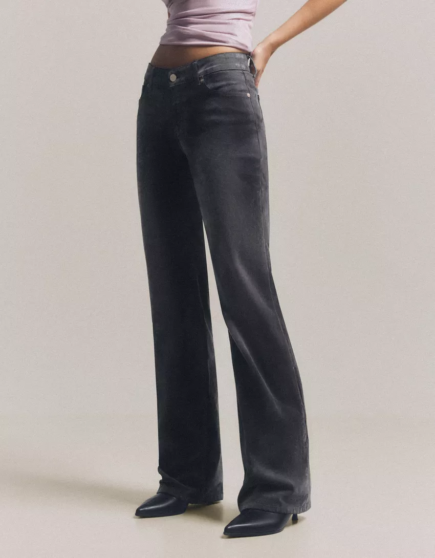 Velvet-effect bootcut jeans