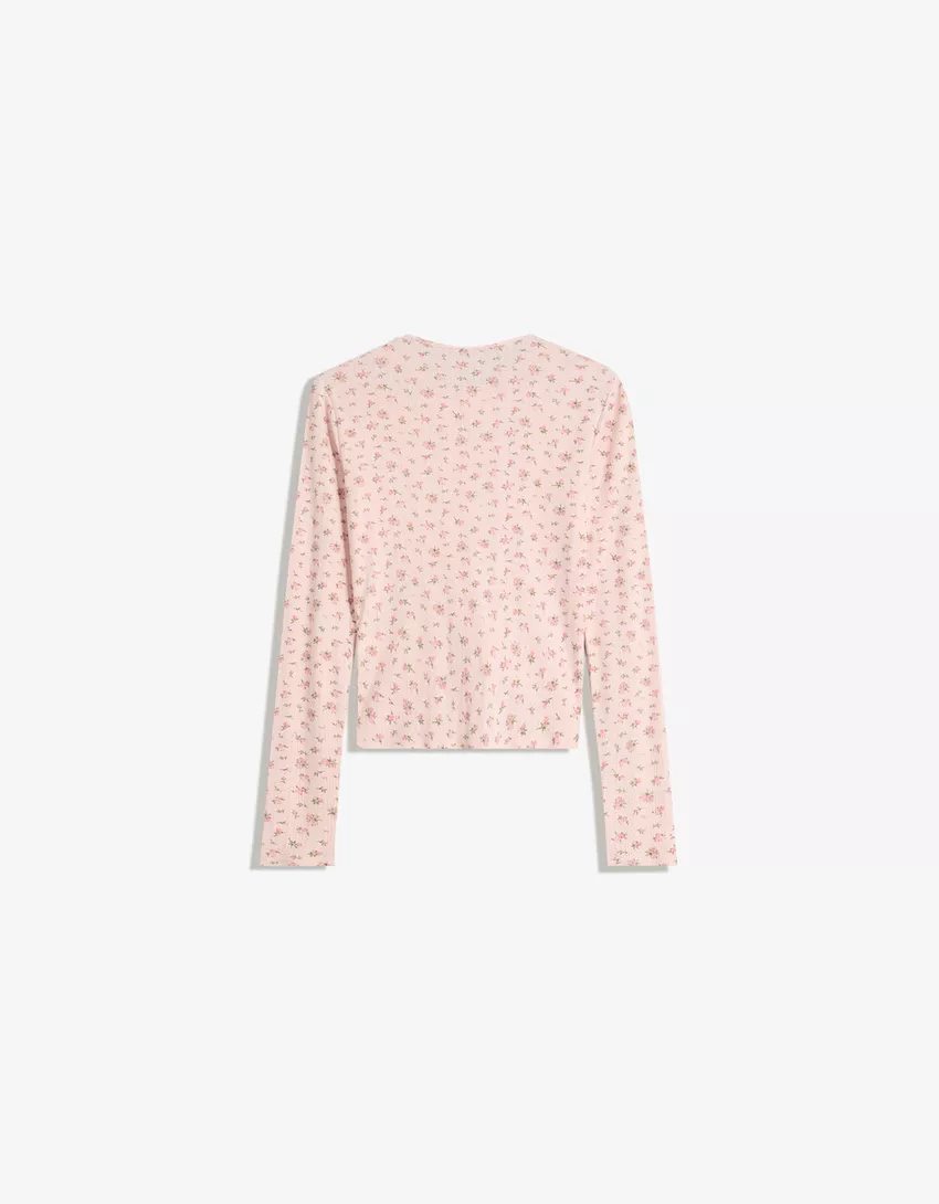 Printed pointelle cardigan