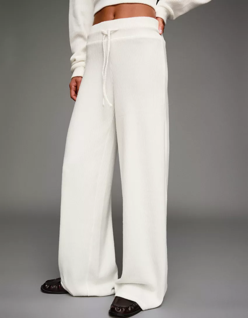 Soft ribbed wide-leg pants