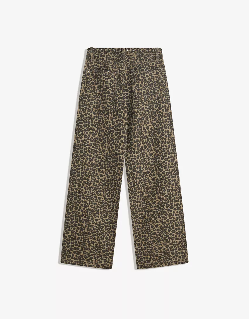 Animal print straight-leg studded pants