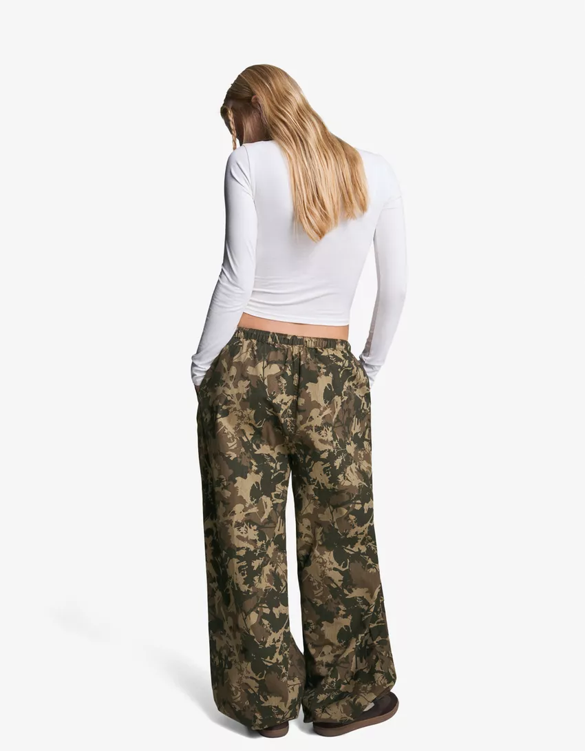 Printed parachute cargo pants