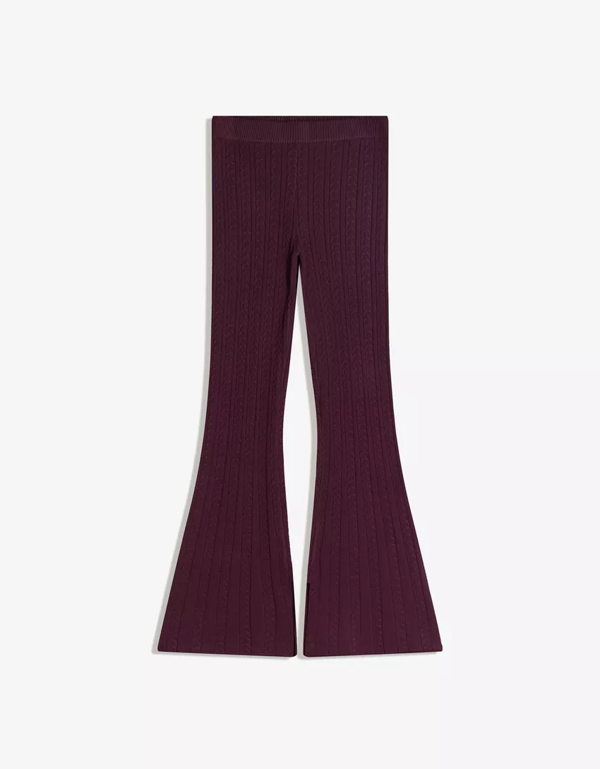 Cable-knit flared pants