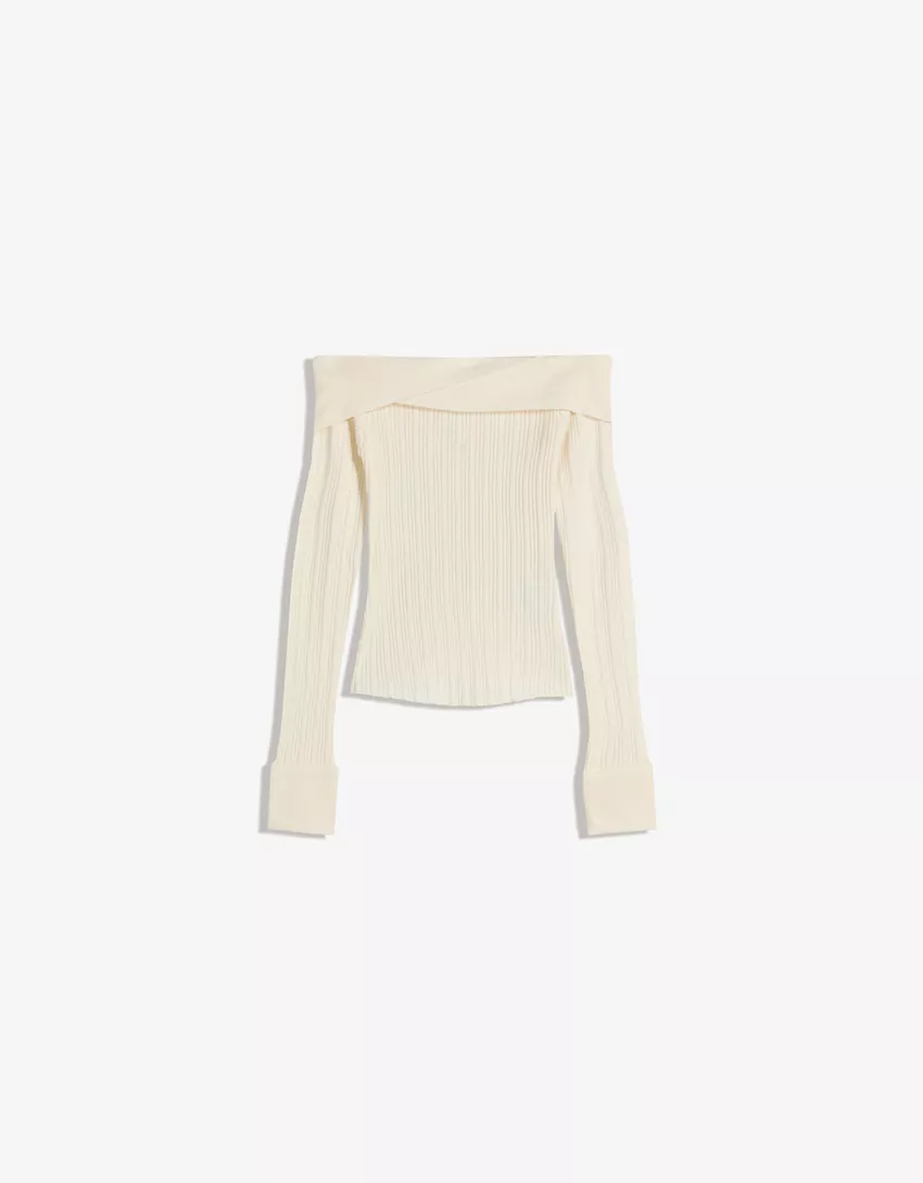 Textured Bardot neck sweater