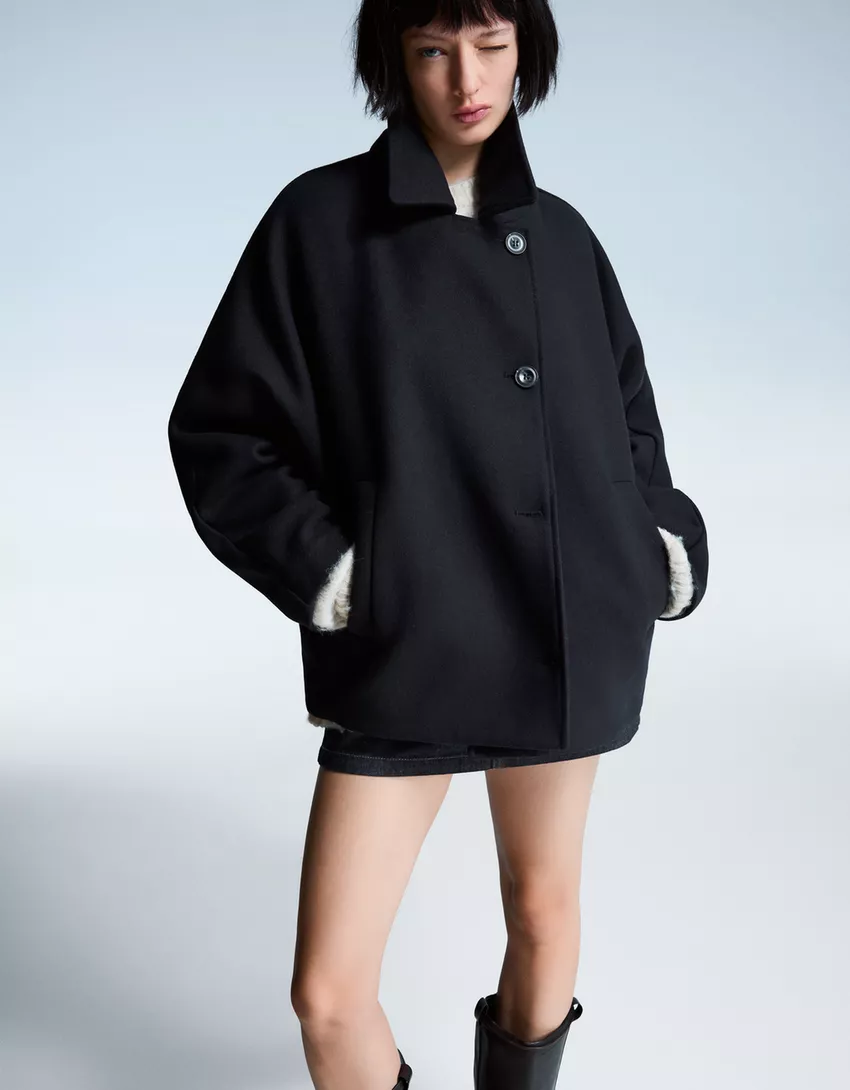 Felt texture jacket with batwing sleeves