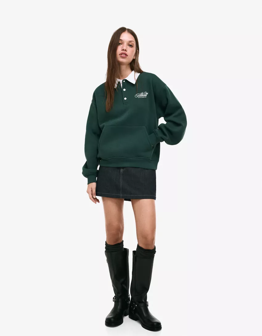 Printed polo collar sweater