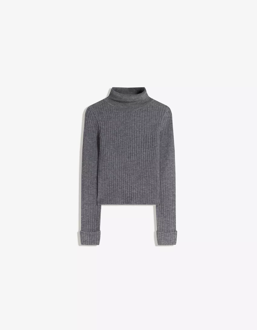 High neck ribbed sweater